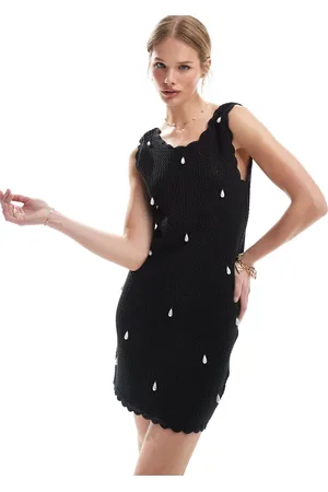 4th & Reckless Crochet pearl embellished scallop trim mini beach dress in