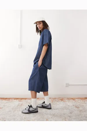 Reclaimed Wide leg denim chambray shorts in mid co ord
