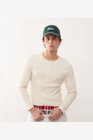 COLLUSION Long sleeve rib henley slim fit in stone