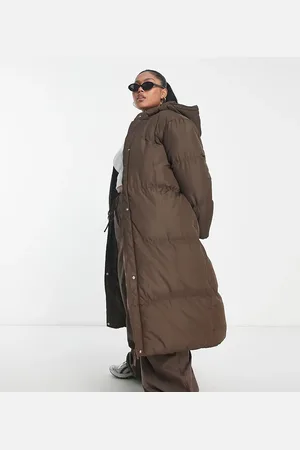 Threadbare Plus Jodie maxi puffer coat with hood in chocolate