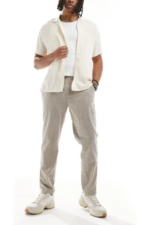 JACK & JONES Slim tapered drawstring linen trouser in beige