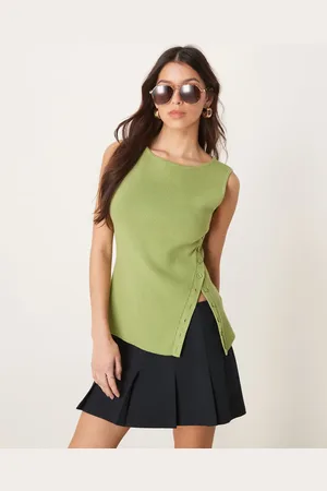 Abercrombie & Fitch Asymmetric knit tank top in olive