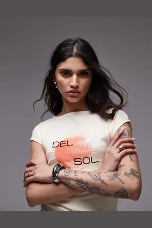 Topshop Graphic del sol cap sleeve slash neck tee in