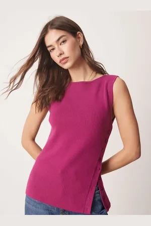 Abercrombie & Fitch Asymmetric knit tank top in magenta pink