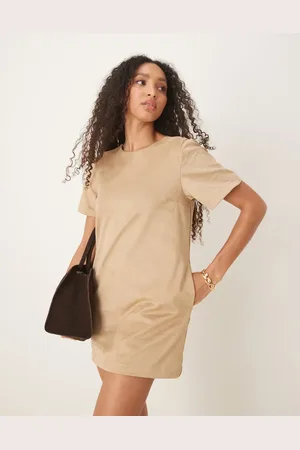 Abercrombie & Fitch Short sleeve crew neck suede t-shirt mini dress in light