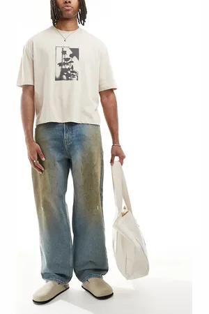 Hollister Baggy skater jean in grease stain mid wash