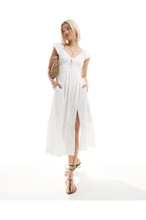 Hollister Short sleeve milkmaid midi slit dress in
