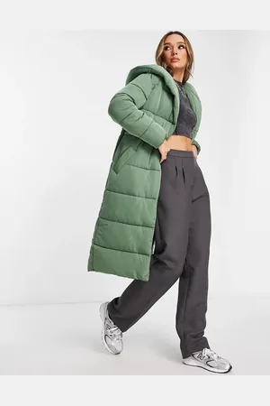 River Island Shawl collar padded coat in khaki