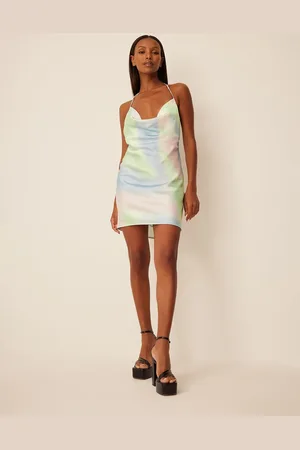 NA-KD Halter neck mini dress with watercolour effect print