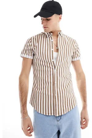 ASOS Stretch slim oxford stripe shirt in