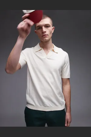 ARKET Cotton linen knitted shirt sleeve polo shirt in off
