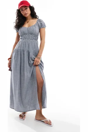Hollister Short sleeve milkmaid smocked waist maxi dress in picnic