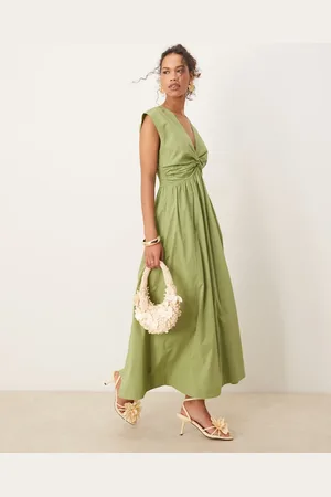Abercrombie & Fitch Sleeveless v neck maxi dress in olive