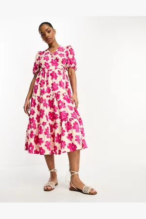 Monki Tiered wrap midi dress in floral print