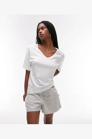 MANGO Cotton t-shirt and seersucker short pyjama set in white & stripe