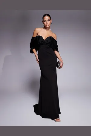 ASOS Premium sweetheart satin mix bandeau maxi dress with train in