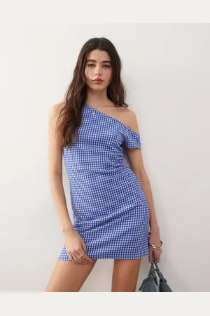 COLLUSION Gingham off shoulder mini dress in