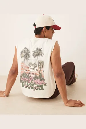 ASOS Oversized tank with back palm tree print in tofu