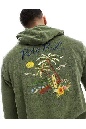 Ralph Lauren Back embroid lightweight cotton terry hoodie in mid
