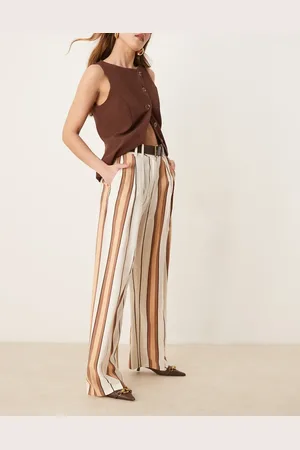 ASOS Tailored relaxed trousers with faux leather belt in tan stripe