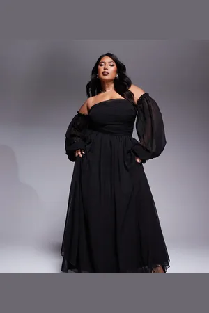 Lace & Beads Off shoulder balloon sleeve maxi dress in