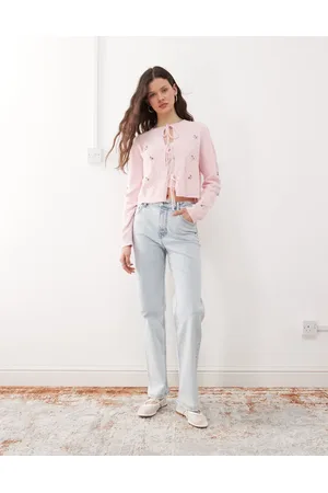Miss Selfridge Heart pocket straight leg jean in ice bleach wash