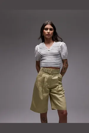 & OTHER STORIES & linen blend longline bermuda shorts with belt in buttermilk yellow