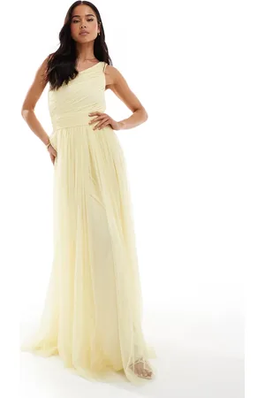 Lace & Beads Bridesmaid one shoulder maxi dress in butter