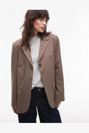 Topshop Single button tailored blazer in taupe