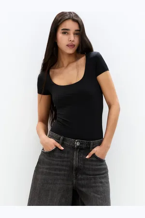 Pull&Bear Polyamide scoop neck short sleeve body in black