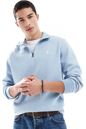 Ralph Lauren Icon logo double knit half zip sweatshirt in light marl