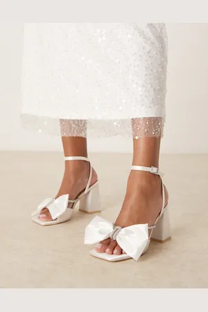 Be Mine Tisca high block heeled sandals with bow in satin ivory