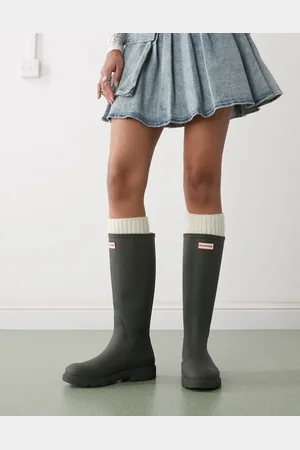 Hunter Downpour tall wellington boots in dark olive