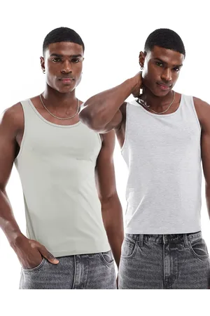 ASOS 2 pack muscle fit vest in grey and green