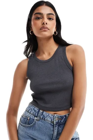 JJXX Fallon ribbed cropped vest in dark