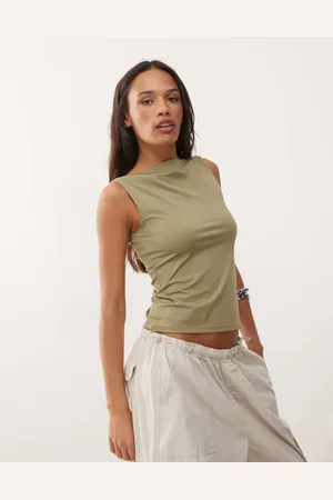 Weekday Annie boat neck tank top in olive