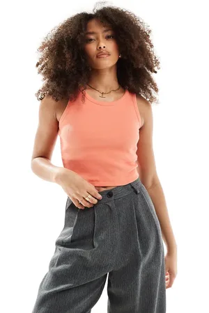 JJXX Fallon ribbed cropped vest in peach