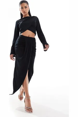In The Style X Georgia Louise double layered slinky wrap drape detail maxi skirt co-ord in