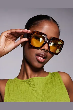 Kaiia Exclusive oversized chunky square yellow lens sunglasses in tort