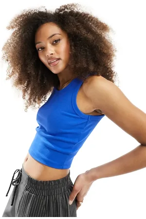 JJXX Fallon ribbed cropped vest top in cobalt