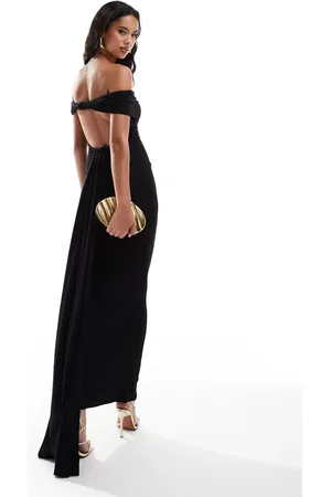 ASOS Bardot maxi dress with open back and train detail in