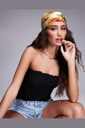 Kaiia Exclusive sunflower floral printed satin head scarf in multi