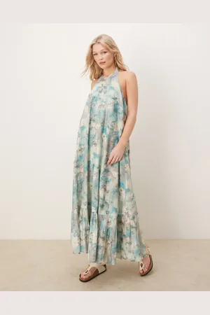 ASOS Halter maxi dress with ruffle hem in blurred floral print
