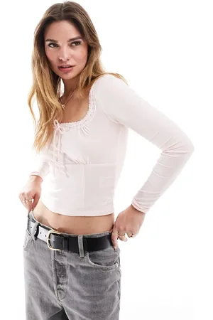 Cotton On Cotton On Annie lace tie v neck long sleeve top in
