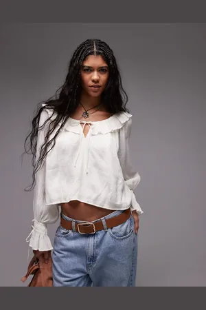 Topshop Ruffle neck femme top in ivory