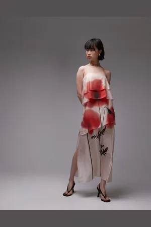 & OTHER STORIES & sheer chiffon maxi dress with layers with floral placement print