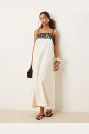 ASOS Lace overlay midi cami dress in ecru