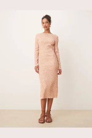 AWARE Plisse midi dress in light floral print