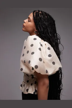 & OTHER STORIES & blouse with statement puff sleeves and cinch waist in spot print