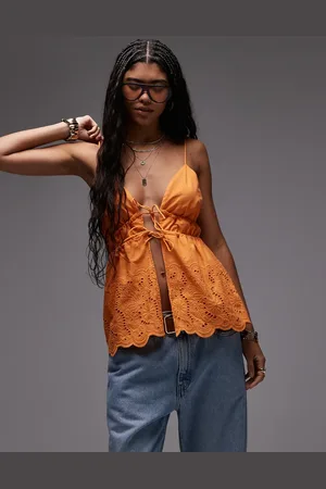 Topshop Cutwork tiered tie front cami in